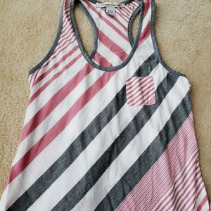Grey, pink, and white scoop neck tank top